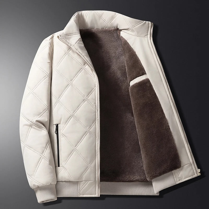 Quilted Winter Jacket Men's Fleece-Lined Brown – Casual, Warm Outerwear, Everyday Use