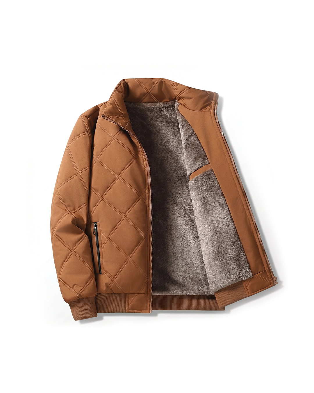 Quilted Winter Jacket Men's Fleece-Lined Brown – Casual, Warm Outerwear, Everyday Use