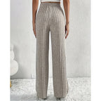 Ribbed Wide-Leg Pants Women's High-Waist Drawstring Trousers – Casual, Office