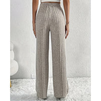 Ribbed Wide-Leg Pants Women's High-Waist Drawstring Trousers – Casual, Office