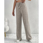 Ribbed Wide-Leg Pants Women's High-Waist Drawstring Trousers – Casual, Office
