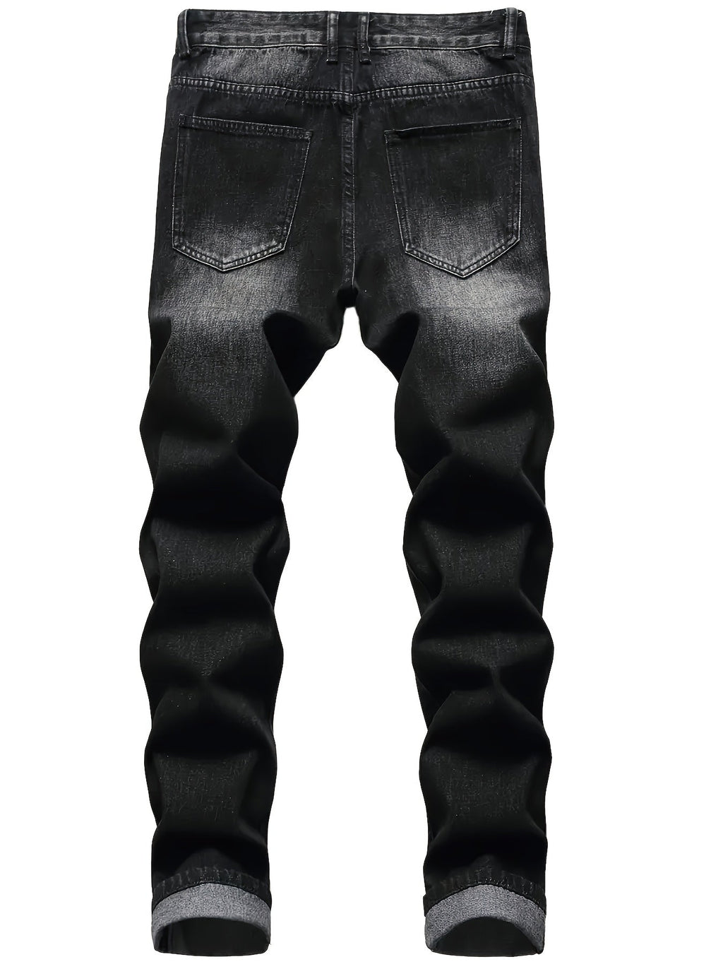 Ripped Straight-Leg Jeans Men's Distressed Black Denim – Casual, Streetwear