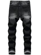Ripped Straight-Leg Jeans Men's Distressed Black Denim – Casual, Streetwear