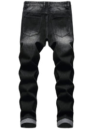 Ripped Straight-Leg Jeans Men's Distressed Black Denim – Casual, Streetwear