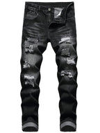 Ripped Straight-Leg Jeans Men's Distressed Black Denim – Casual, Streetwear