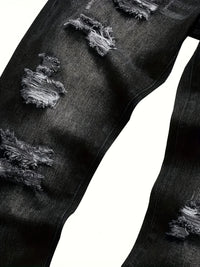 Ripped Straight-Leg Jeans Men's Distressed Black Denim – Casual, Streetwear