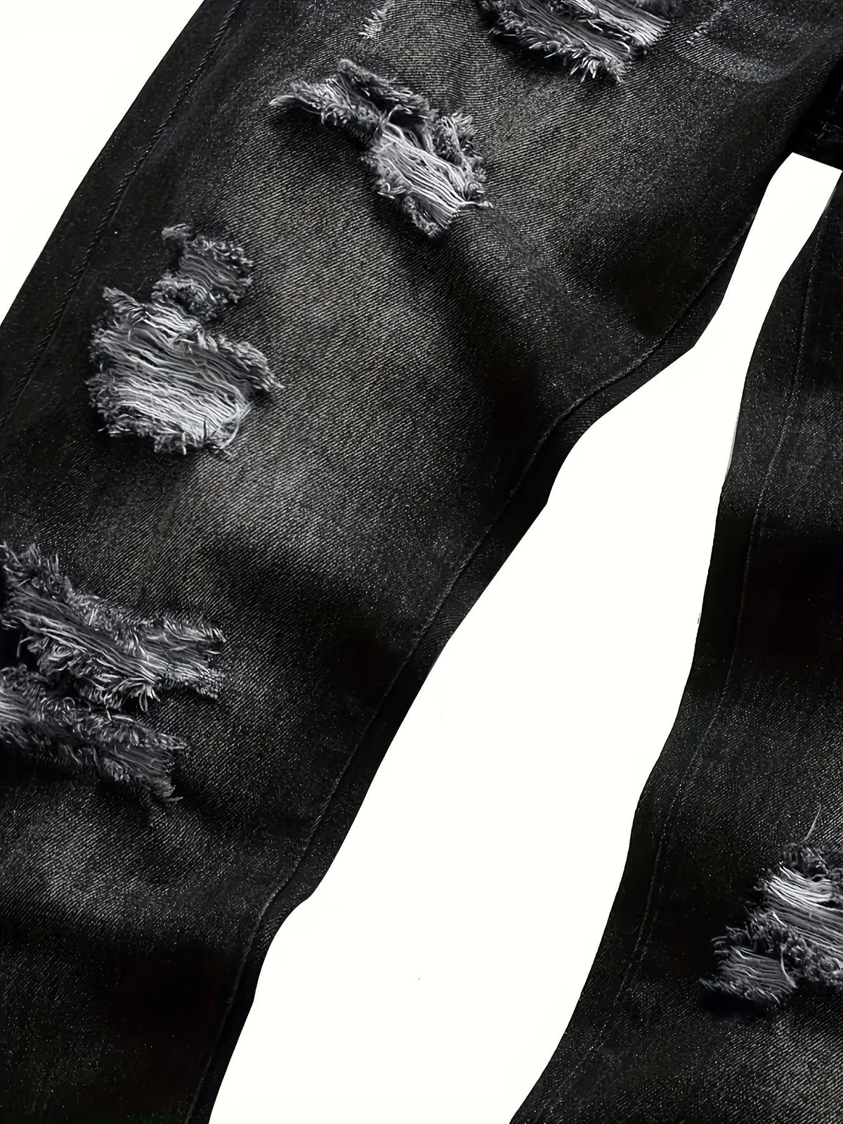 Ripped Straight-Leg Jeans Men's Distressed Black Denim – Casual, Streetwear