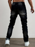 Ripped Straight-Leg Jeans Men's Distressed Black Denim – Casual, Streetwear