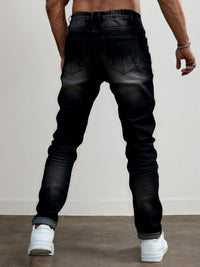 Ripped Straight-Leg Jeans Men's Distressed Black Denim – Casual, Streetwear