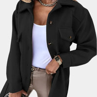 Women's Long Yellow Button-Up Shacket with Collar and Flap Pockets – Casual, Office