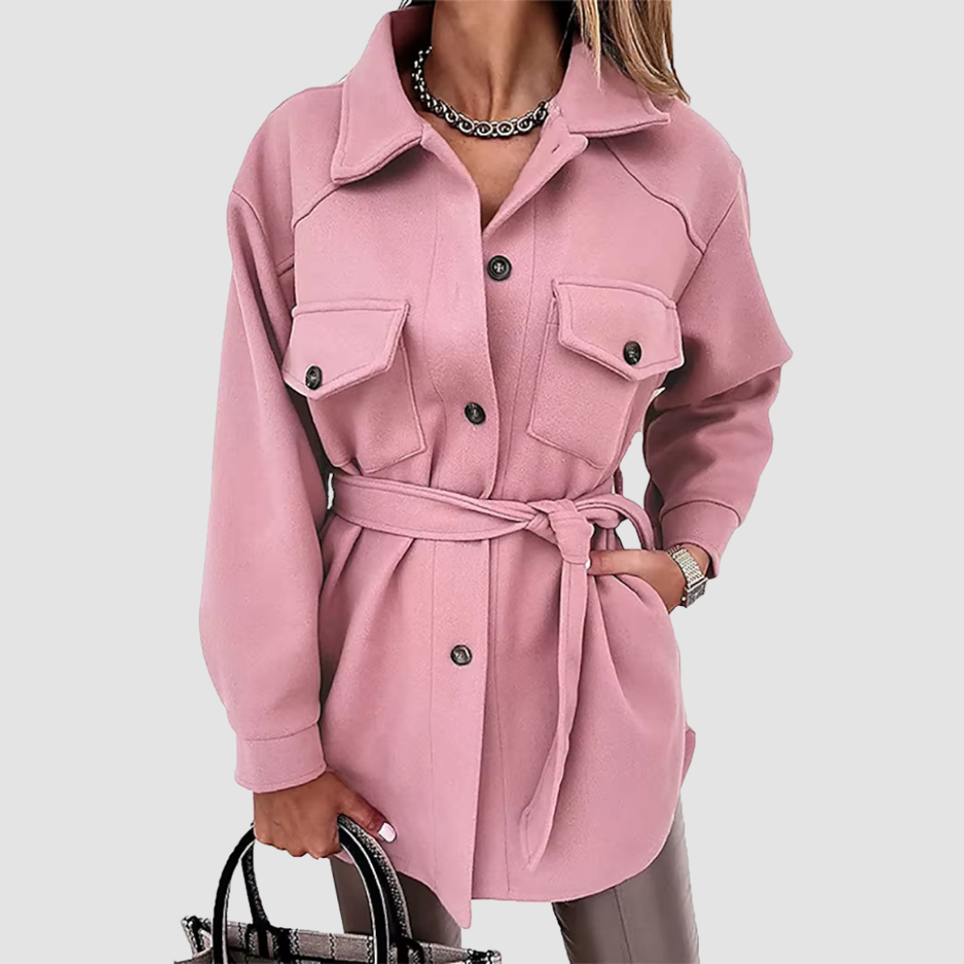 Women's Long Yellow Button-Up Shacket with Collar and Flap Pockets – Casual, Office