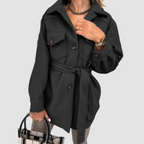 Women's Long Yellow Button-Up Shacket with Collar and Flap Pockets – Casual, Office