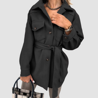 Women's Long Yellow Button-Up Shacket with Collar and Flap Pockets – Casual, Office