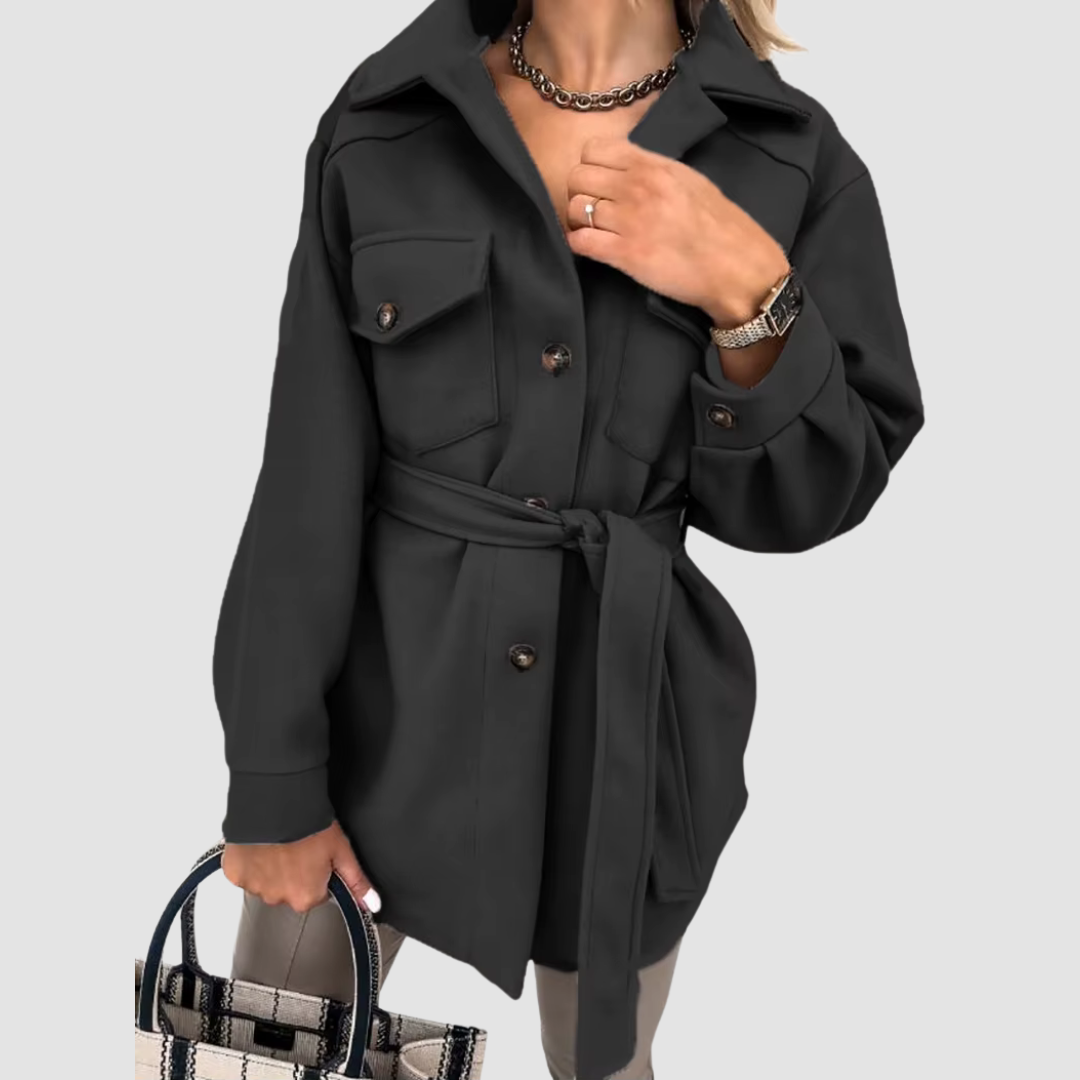 Women's Long Yellow Button-Up Shacket with Collar and Flap Pockets – Casual, Office