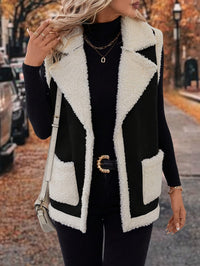 Women's Sherpa Fleece Vest with Faux Suede Lapel – Casual Layering, Winter Wear