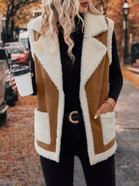 Women's Sherpa Fleece Vest with Faux Suede Lapel – Casual Layering, Winter Wear