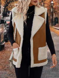 Women's Sherpa Fleece Vest with Faux Suede Lapel – Casual Layering, Winter Wear