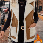 Women's Sherpa Fleece Vest with Faux Suede Lapel – Casual Layering, Winter Wear