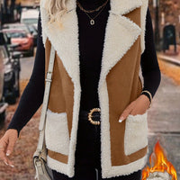 Women's Sherpa Fleece Vest with Faux Suede Lapel – Casual Layering, Winter Wear