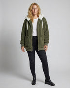 Sherpa Jacket Women's Hooded Full Zip Fleece Green – Casual, Winter Gift