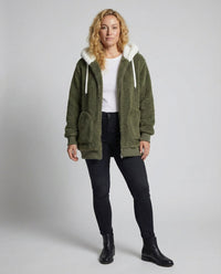 Sherpa Jacket Women's Hooded Full Zip Fleece Green – Casual, Winter Gift
