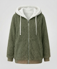 Sherpa Jacket Women's Hooded Full Zip Fleece Green – Casual, Winter Gift