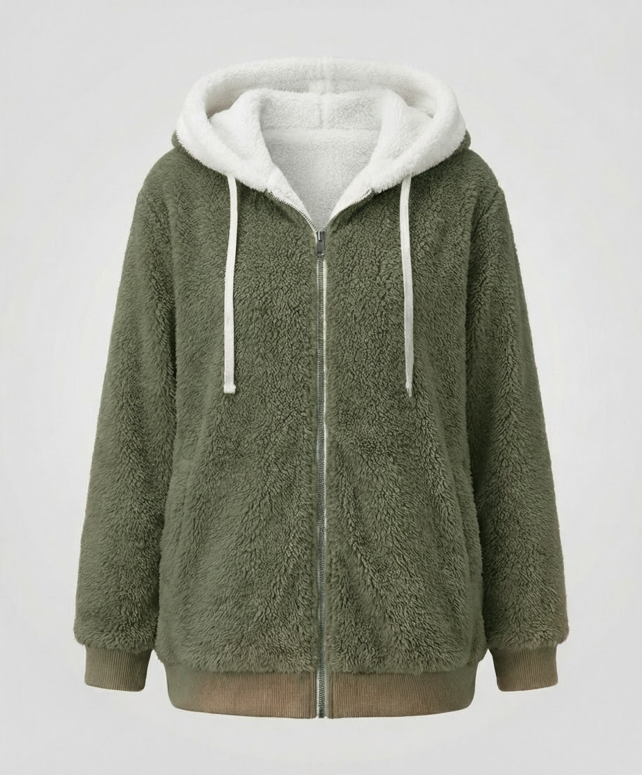Sherpa Jacket Women's Hooded Full Zip Fleece Green – Casual, Winter Gift