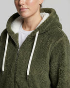 Sherpa Jacket Women's Hooded Full Zip Fleece Green – Casual, Winter Gift