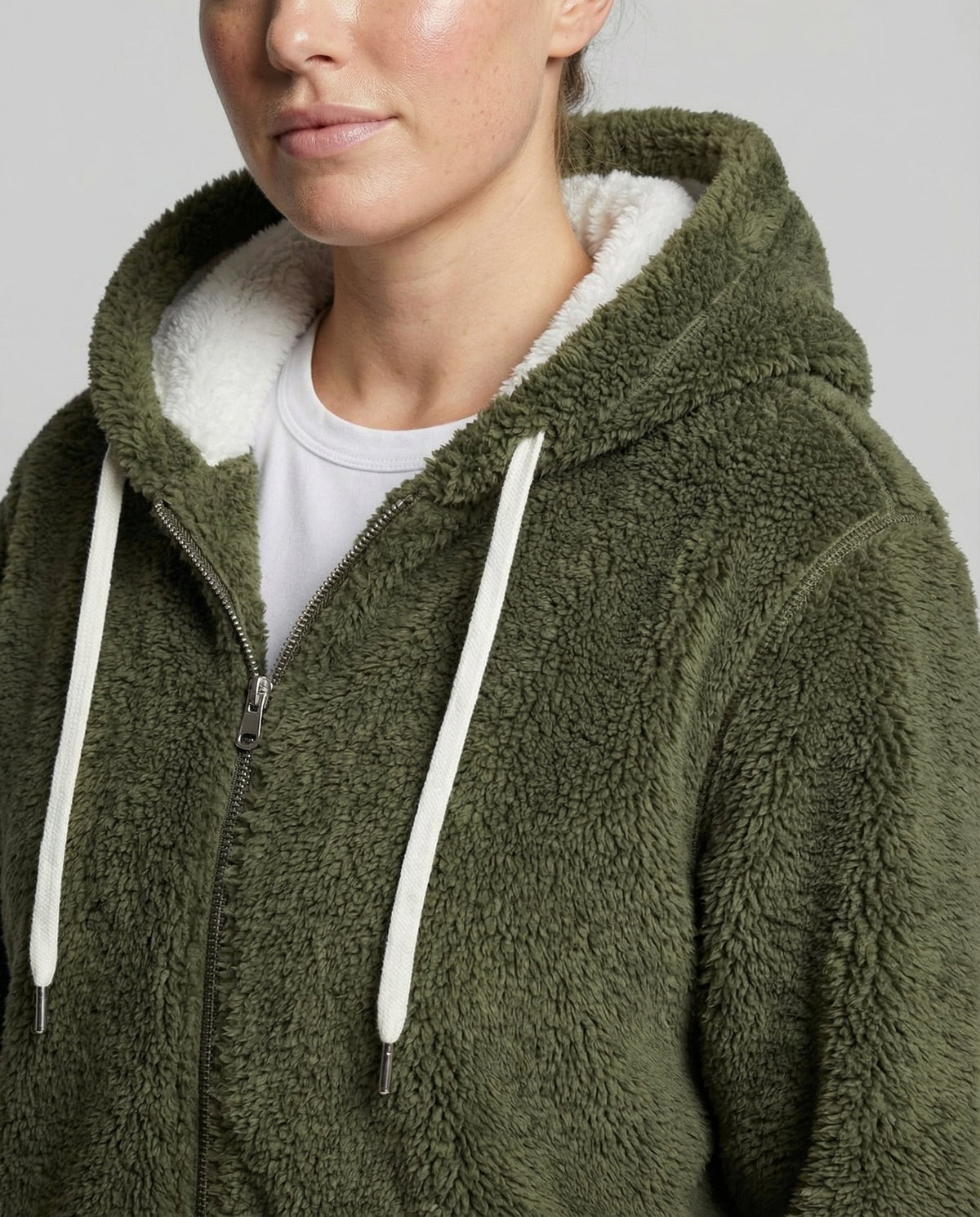 Sherpa Jacket Women's Hooded Full Zip Fleece Green – Casual, Winter Gift