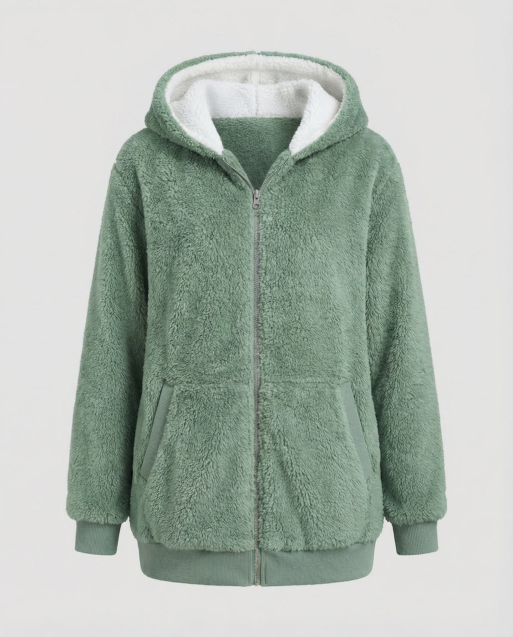 Sherpa Jacket Women's Hooded Full Zip Fleece Green – Casual, Winter Gift