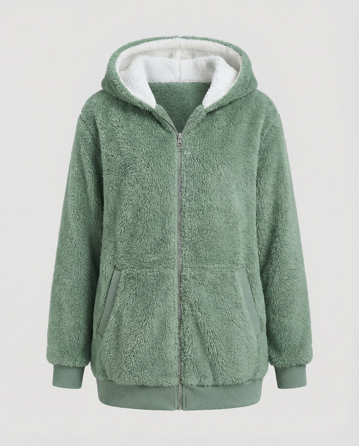 Sherpa Jacket Women's Hooded Full Zip Fleece Green – Casual, Winter Gift