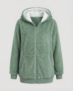 Sherpa Jacket Women's Hooded Full Zip Fleece Green – Casual, Winter Gift