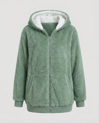 Sherpa Jacket Women's Hooded Full Zip Fleece Green – Casual, Winter Gift