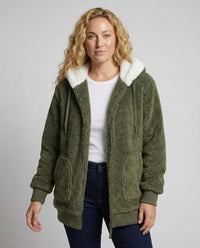 Sherpa Jacket Women's Hooded Full Zip Fleece Green – Casual, Winter Gift