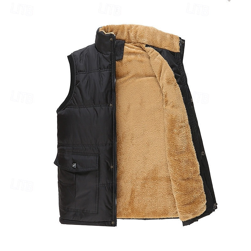 Sherpa-Lined Puffer Vest Men's Black Fleece – Casual, Winter Outdoor