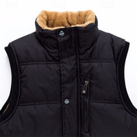 Sherpa-Lined Puffer Vest Men's Black Fleece – Casual, Winter Outdoor