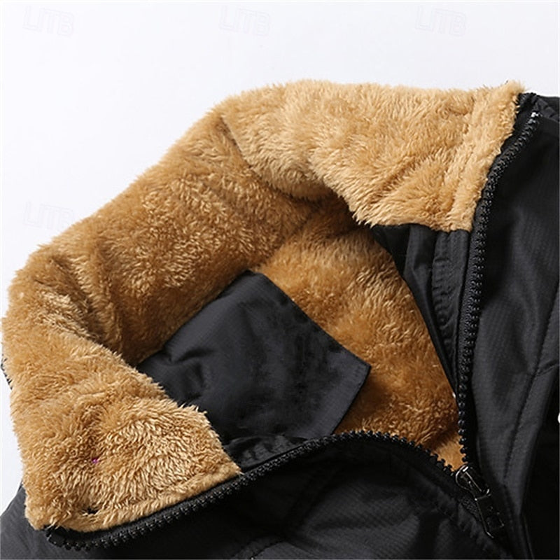Sherpa-Lined Puffer Vest Men's Black Fleece – Casual, Winter Outdoor