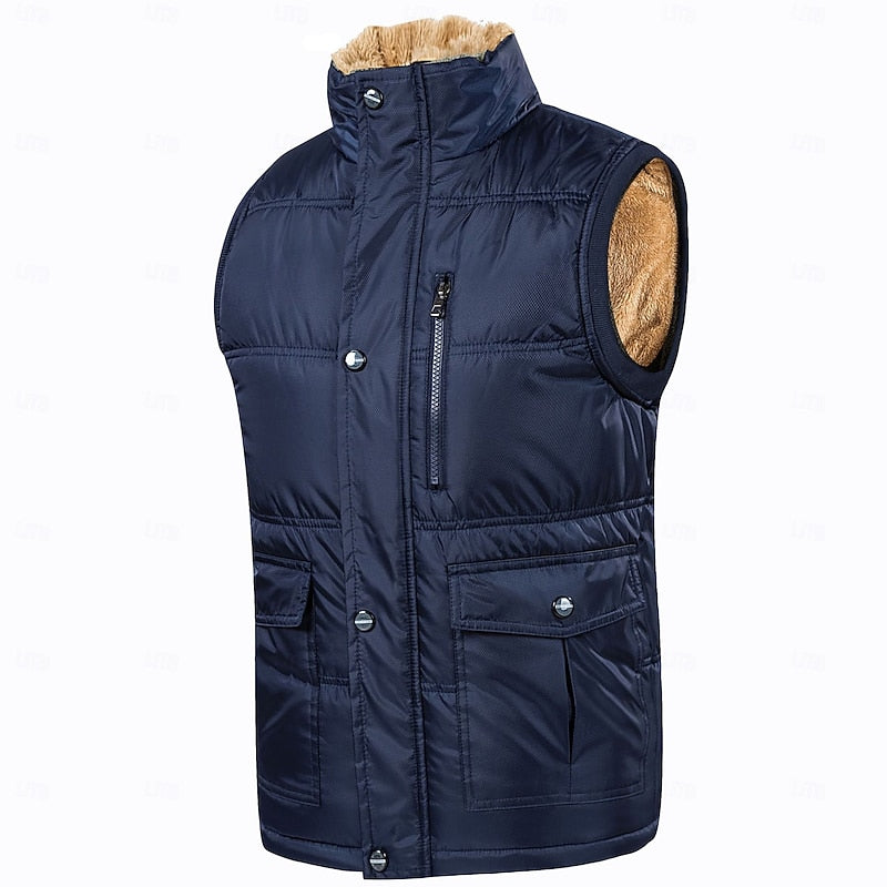 Sherpa-Lined Puffer Vest Men's Black Fleece – Casual, Winter Outdoor