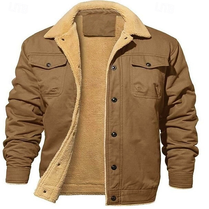 Sherpa-Lined Trucker Jacket Men's Fleece Warm Coat – Casual, Winter Gift