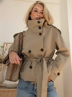 Belted Double-Breasted Short Trench Jacket Women's – Casual, Office