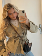 Belted Double-Breasted Short Trench Jacket Women's – Casual, Office