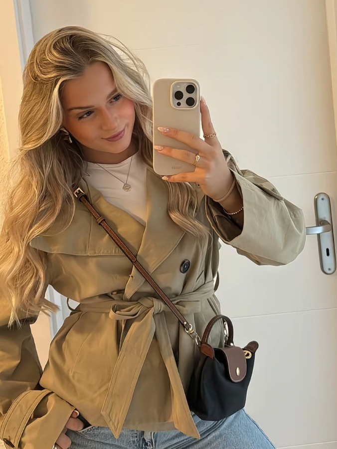 Belted Double-Breasted Short Trench Jacket Women's – Casual, Office