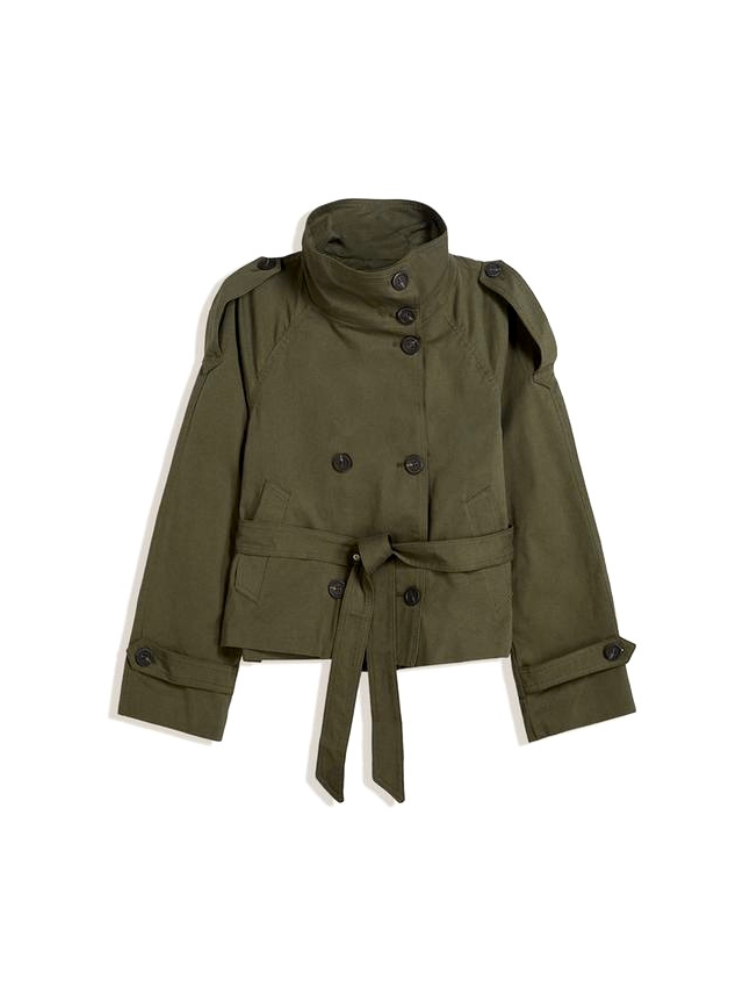 Belted Double-Breasted Short Trench Jacket Women's – Casual, Office