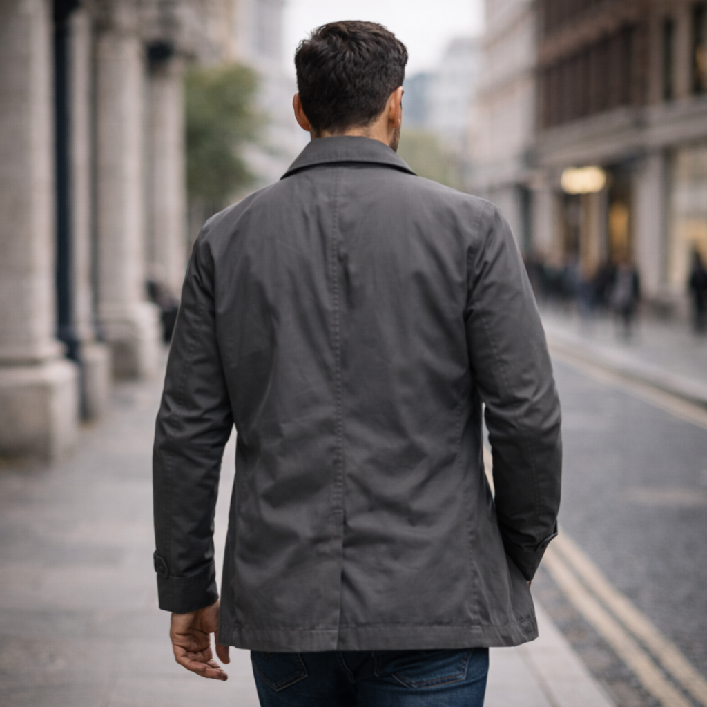 Gray Single-Breasted Coat Men's Button-Front Collared Jacket – Casual, Office