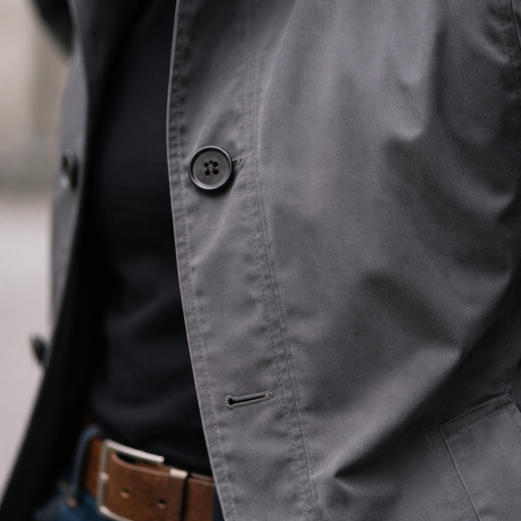 Gray Single-Breasted Coat Men's Button-Front Collared Jacket – Casual, Office