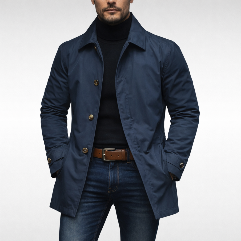 Gray Single-Breasted Coat Men's Button-Front Collared Jacket – Casual, Office