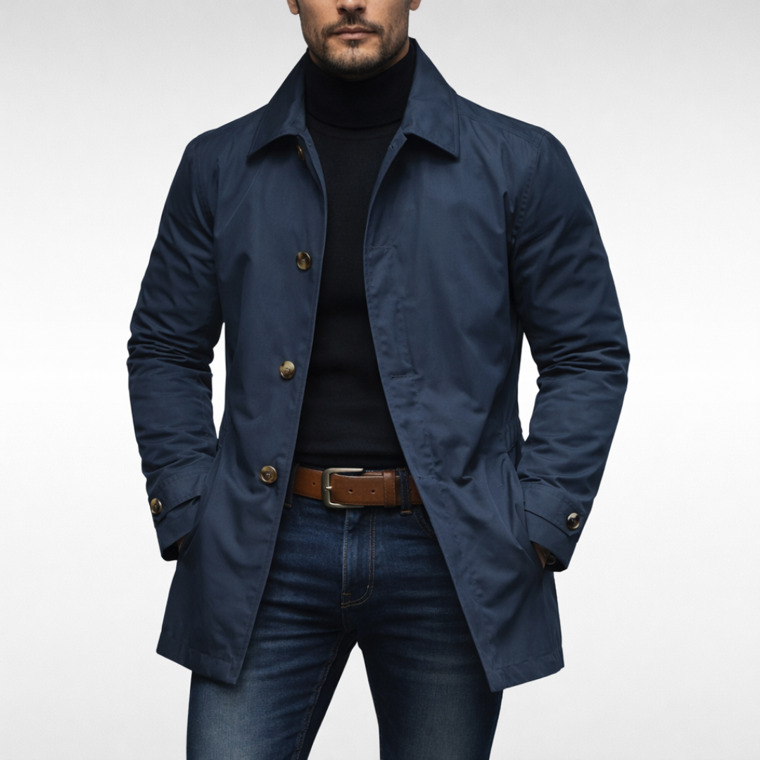 Gray Single-Breasted Coat Men's Button-Front Collared Jacket – Casual, Office