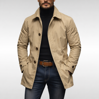 Gray Single-Breasted Coat Men's Button-Front Collared Jacket – Casual, Office