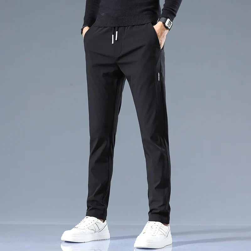 Slim-Fit Pants Men's Drawstring Waist Elastic Beige – Office, Everyday Wear