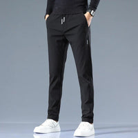 Slim-Fit Pants Men's Drawstring Waist Elastic Beige – Office, Everyday Wear